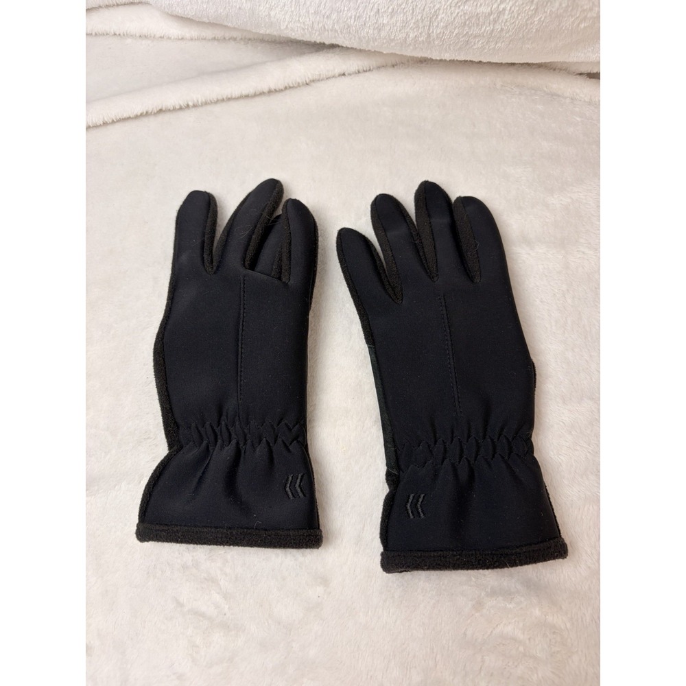 Isotoner Women's Black Stretch Fleece Winter Gloves Gathered Wrist